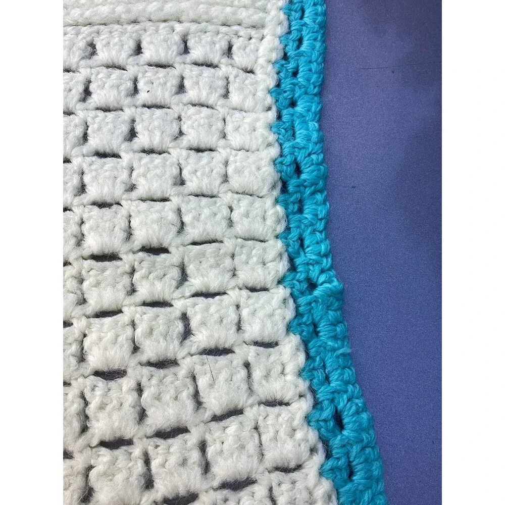 Vintage Crochet Baby Blanket Afghan Throw White Blocks Squares Animals Handmade